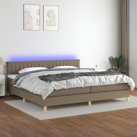 Sommier tapissier et matelas et LED Lit adulte Contemporain Taupe 200x200 cm Tissu 72411 (1/5)