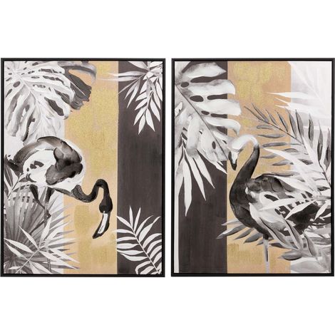 Lot de 2 tableaux de fleurs avec cadre noir 60x4x80 cm (1/2)
