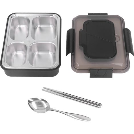 Auslaufsichere, viergeteilte Edelstahl-Lunchbox mit Besteck für Kinder und Erwachsene (1/5)
