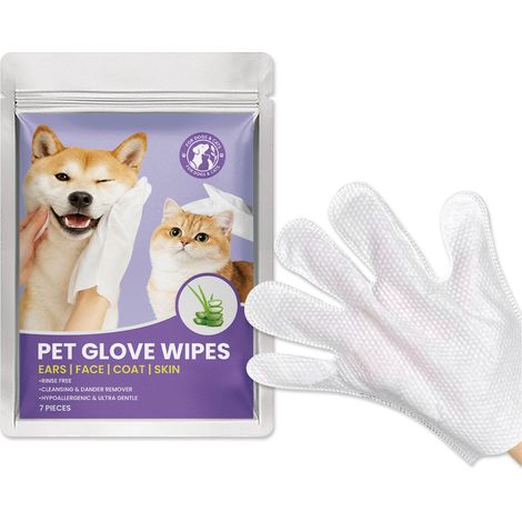 Gants et lingettes pour animaux : doux pour la peau et pratiques pour nettoyer chats et chiens, adaptés au nettoyage complet du corps et à l'entretien des animaux à domicile. Lot de 7 (réf. 00036344). (1/5)