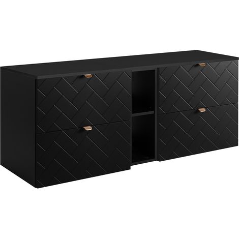 Meuble de salle de bain, Noir Mat, 80 × 57 × 46 cm, poignées dorées (1/4)