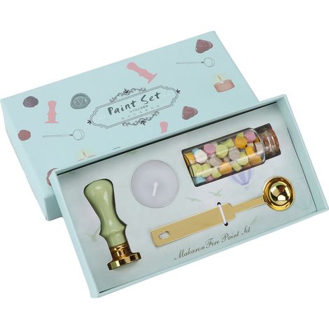 Kit de Sceau de Cire avec Motif Transparent, Durable, DIY Classique pour Enveloppes, Invitations, Décor de Mariage (Boîte Longue Verte, Manche Couleur Matcha) (1/5)