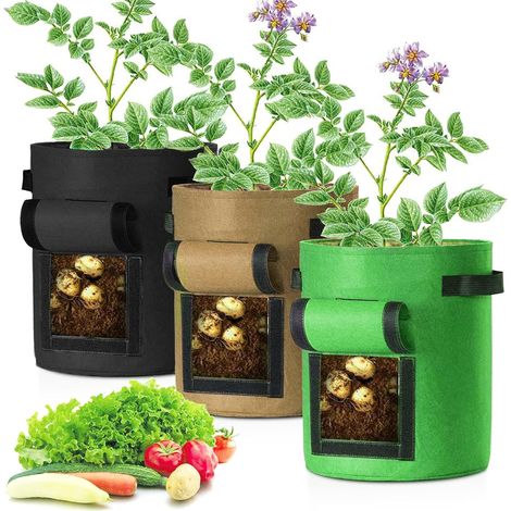 Sacs de culture de pommes de terre, lot de 3 sacs de culture de plantes de jardin de 10 gallons pour légumes, fruits (1/2)
