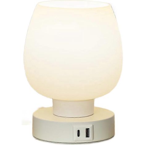 Lampe de chevet tactile - Petite lampe de chambre avec ports de chargement USB-C et USB-A, intensité lumineuse réglable sur 3 niveaux, lampe de bureau avec prise américaine (1/5)