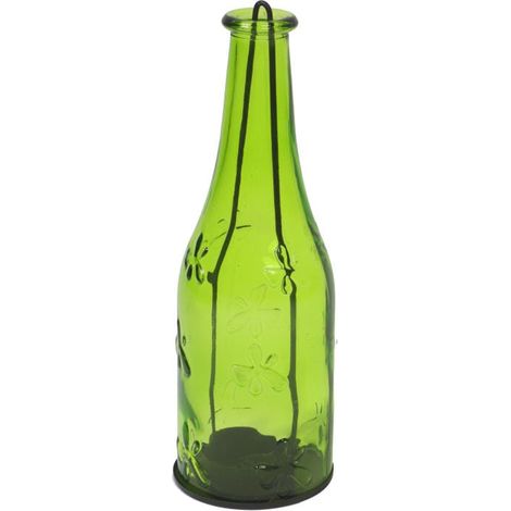 Candela verde a forma di bottiglia con catenella