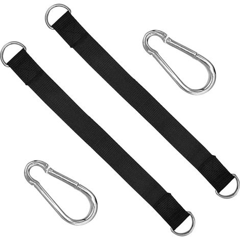 Lot de 2 kits de suspension swing - 2,5 x 30 cm - Fixation en nylon - Pour hamacs - Avec 2 mousquetons robustes et anneaux en D (1/5)