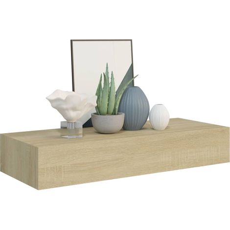 Étagère à tiroir murale Chêne 60x23,5x10 MDF (1/5)