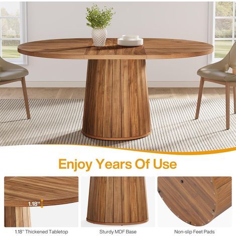 Tribesigns – Table à manger ovale 140 cm pour 6 personnes – Plateau en bois d'ingénierie – Base cylindrique en métal – Style rustique