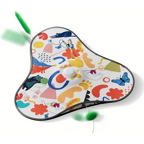 [NUNCA USADO] Juguete interactivo para gatos con mecanismo de resorte: recargable, se activa al tacto y emite sonidos de ratón. Ideal para ejercitar a gatos activos de interior. Funda con estampado fl