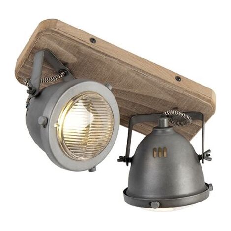 QAZQA + Faretto emado - Industriale - Legno,Acciaio - Grigio/Marrone - Oblungo GU10 Max. 2 x 5 Watt