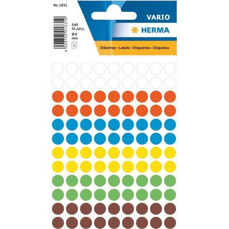 HERMA - Étiquette 1831 ronde 8 mm assortie 540 pièces