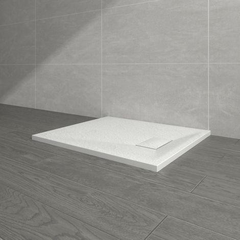 NRG 900 x 700mm White SMC Rectangle Slate Effect Bathroom Shower Enclosure Tray