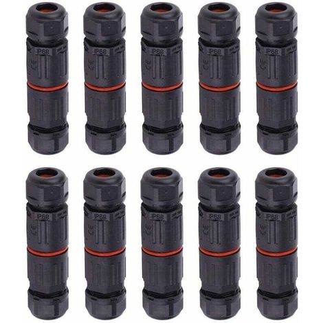 10 PCS IP68 Etanche Connecteur de Câble Electrique, Femelle 3 Broches Connecteurs Etanches Prise de Courant Extérieure Raccord de Connecteur Fil Etanche (1/4)