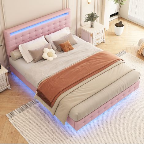 Bett 140x200 schwebend LED Kopfteil PU Rosa HAVRYA (1/5)