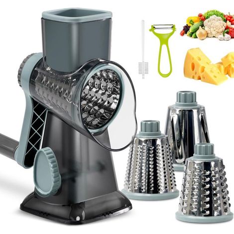 Mandolina da cucina - DIFFERENTLY - Affettatrice a 3 lame - Lame in acciaio inox - Ventosa - Blu (1/5)
