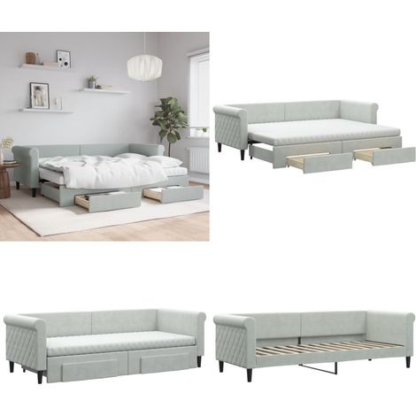Tagesbett Ausziehbar mit Schubladen Hellgrau 80x200 cm Samt - Sofa - Schlafsofa - Gästebett - Tagesbett - Doppelbett - Home & Living (1/5)