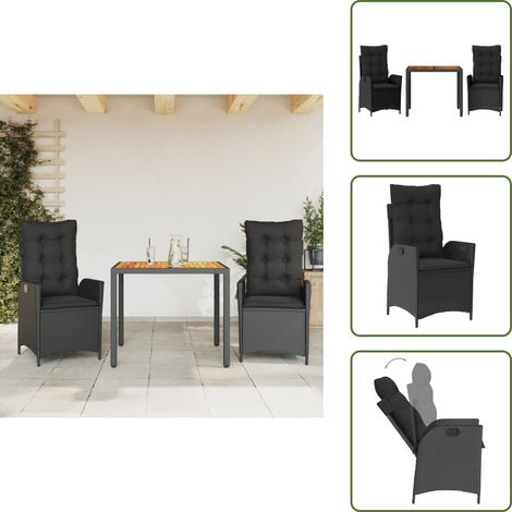 The Living Store 3-tlg. Garten-Essgruppe mit Kissen Schwarz Poly Rattan - Gartenstuhl (1/5)