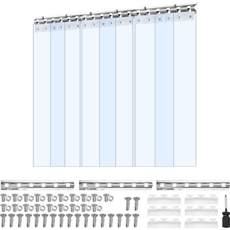 Rideau à lanières PVC transparent, 2,1 m H x 0,96 m L x 2 mm ép., 6 pièces, isolant thermique pour entrepôts, congélateurs et portes de garage. (1/5)