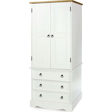 Corona White Solid Pine 2 Door Wardrobe Storage Unit Hanging Bar Clothes Mexican (1/4)