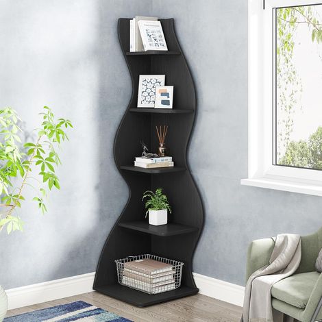 Tribesigns Eckregal, 178 cm hoch, Lagerregal, Bücherregal, Pflanzenständer, Organizer-Einheit, 5 Stufen, Modern, für Zuhause, Büro, Wohnzimmer, Schlafzimmer, Balkon, Schwarz, 1 Stück (1/5)