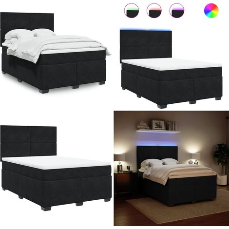 Boxspringbett mit Matratze Schwarz 140x200 cm Samt - Boxspringbett - Doppelbett - Samtbett - Led Beleuchtung - Höhenverstellbares Kopfteil - Home & Living (1/5)