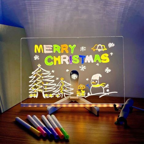 Bloc-notes acrylique LED rétroéclairé – 30x20 cm – Effaçable à sec – Pour mémos, texte mural – Avec câble (1/5)