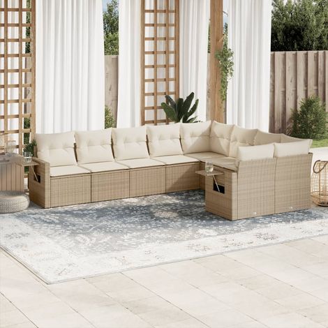 Salon de jardin avec coussins 9 pcs beige résine tressée vidaXL (1/5)