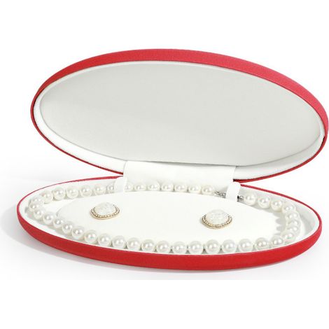 Boîte à bijoux en velours et cuir PU, étui à collier pour femme, convient aux colliers de perles et aux boucles d'oreilles, cadeau pour un mariage, un anniversaire ou la Saint-Valentin (rouge) (1/5)