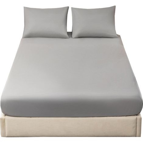 Housse de matelas grise, 180 cm de large x 200 cm de long x 30 cm de haut. (1/3)