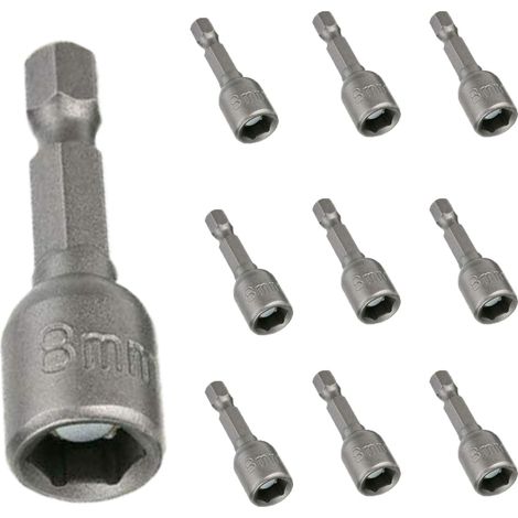 Lot de 10 clés à douille magnétiques de 8 mm pour forets hexagonaux 1/4" (1/5)