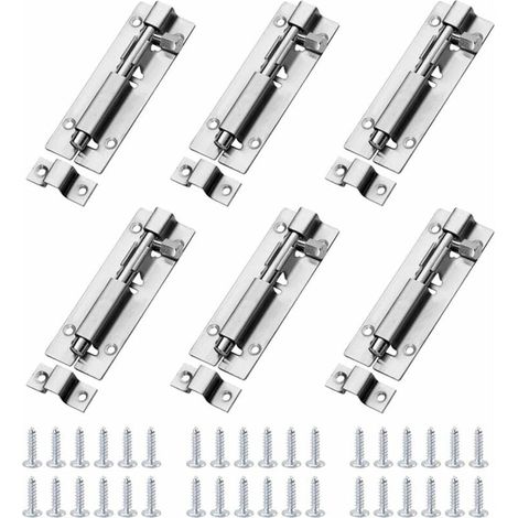 Loquet Porte,Boulons de Porte 6 Pièces Targette en Acier, Boulon à Glissière Avec des Vis,Boulons de Verrouillage de Porte, Loquet Coulissant,Serrure porte Coulissante,3 Pouces 73mm Lefou (1/5)