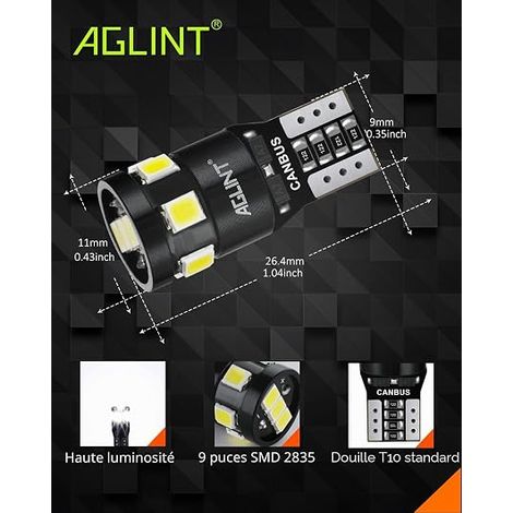 W5W T10 LED Ampoule Voiture Intérieur Coffre Dôme Feux Blanc (1/4)