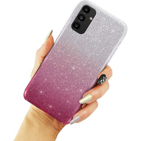 Custodia glitterata per Samsung Galaxy A04S / A13 5G, argento / rosa (1/3)