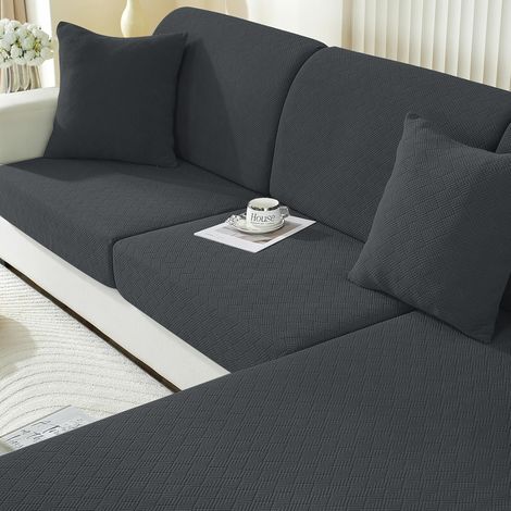 Stretchable Sofa Seat Cover, Corner Sofa Seat Cover, Universal Sofa Cushion Cover, Non-Slip Sofa Back Cover (Chaise Longue, Dark Grey) (1/5)