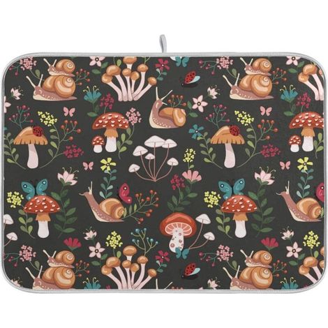 Tapis de séchage absorbant en forme de champignon avec motifs d'escargots – 40,6 x 45,7 cm – pour égouttoir de cuisine