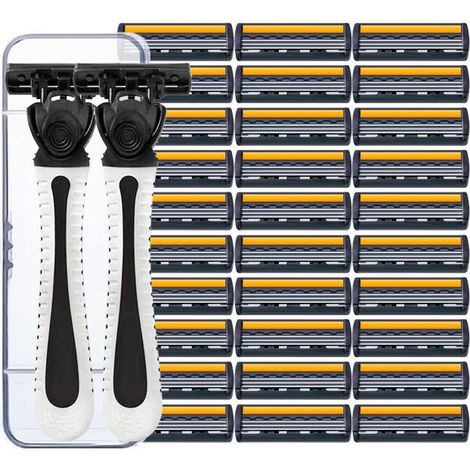 Tête De Rasoir De Rechange,,Cartouches pour rasoir manuel à trois lames,30 lames, 2 supports, 1 étui de rangement (1/3)