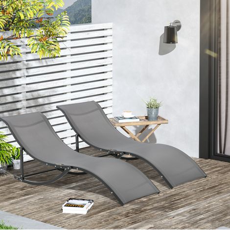 MEUBLIV Set mit 2 klappbaren Sonnenliegen aus Aluminium und Texteline, dunkelgrau (1/5)