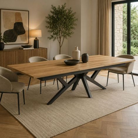 Table extensible décor chêne clair & métal noir 240-380 cm DALLAS (1/4)