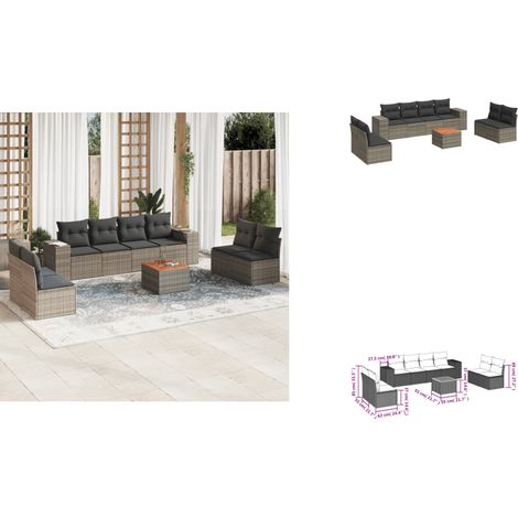 9-tlg. Garten-Sofagarnitur mit Kissen Grau Poly Rattan - Gartenmöbel - Outdoor Möbel - Rattan Gartenset - Lounge Set - Esstisch (1/3)
