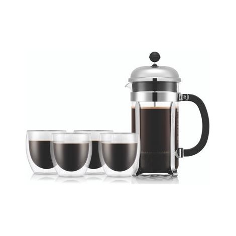 Cafetiere a piston - BODUM - CHAMBORD SET - 8 tasses 1.0 l + 4 verres PAVINA double paroi 25 cl (1/3)