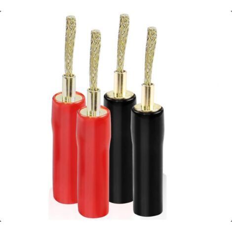 (4 PCS) Flexible Pin Banana Plug Connector, Braided 4mm Banana Plug Gold Plated Pin Plug Audio Amplifier Speaker Wire Audio System (1/5)