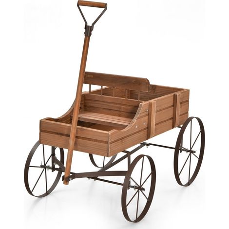 Carriola decorativa 62 x 34 x 60 cm 2 scomparti per piantare mobilità ottimale stile rustico legno colore caffè 200020143