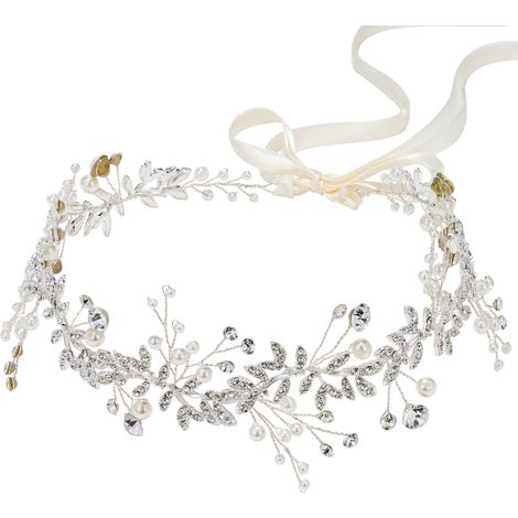 Tocado nupcial de cristal, diadema de plata para novias, diadema de perlas, accesorios para el cabello con diamantes de imitación para mujeres. (1/5)