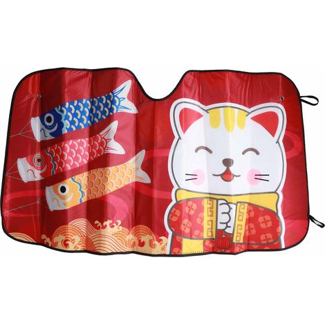 soleil de pare brise de voiture motif chat porte bonheur (1/4)