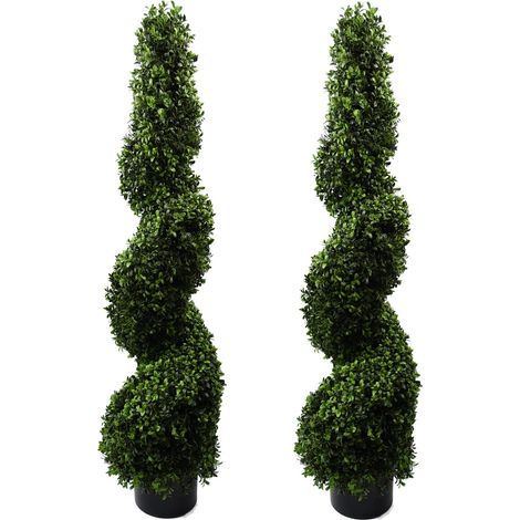 120cm Pair of Spiral Buxus Artificial Tree UV Resistant Outdoor (1/4)