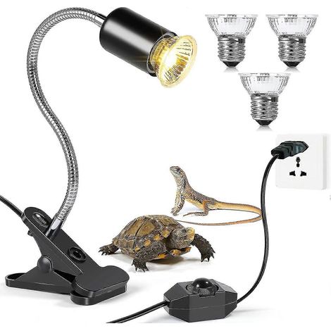Lampe chauffante pour tortues, ampoule chauffante, lampe chauffante pour terrarium, lampe UVB pour reptiles avec support et interrupteur, pour tortues, serpents, lézards, amphibiens, etc. (3 ampoules  (1/5)