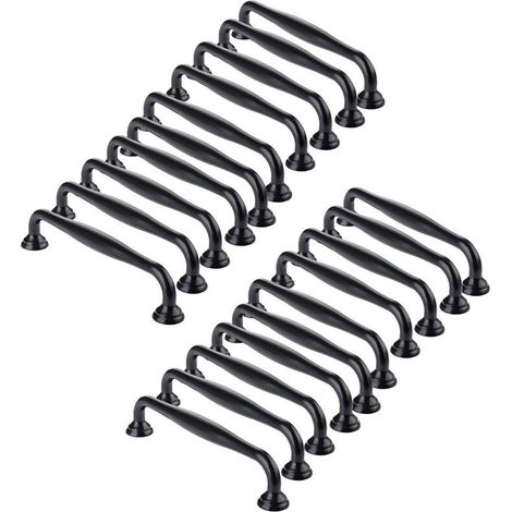 20 Türgriffe, 128 mm Lochabstand, schwarz, für Küchenschränke, Schubladen und Schlafzimmer