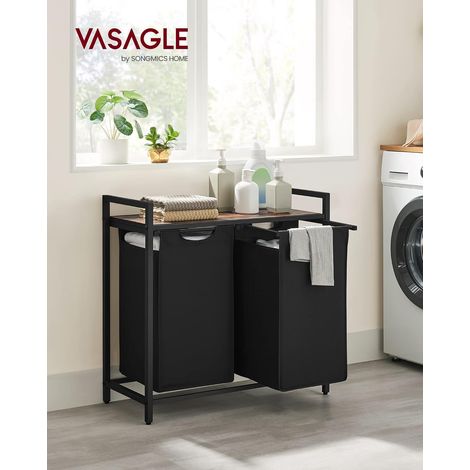 Cesto portabiancheria verticale con 2 scomparti, stile loft (1/5)