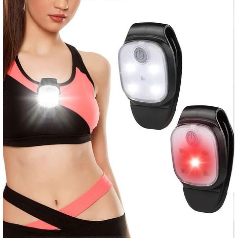 Lampe frontale LED de sécurité avec clip, idéale pour les sports de plein air, le vélo, la course à pied et le camping (enfants). 4 modes d'éclairage. Rechargeable par USB. LED rouge et blanche. (1/5)
