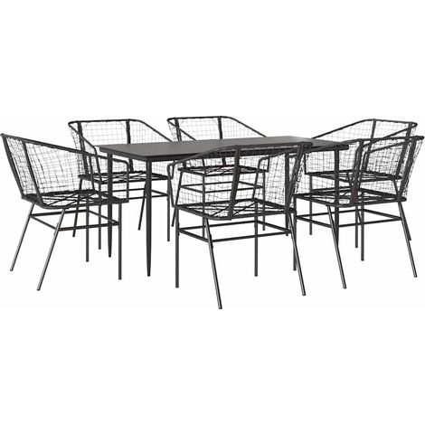Maison Exclusive - Set Pranzo da Giardino 7 pz Nero Polyrattan Vetro (1/5)